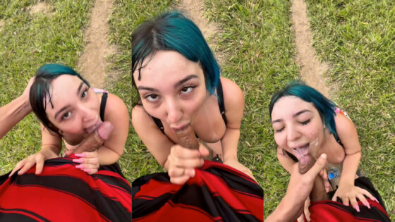 Belle Belinha da una mamada descuidada al aire libre
