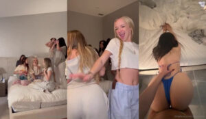 Amigos en una fiesta de pijamas caliente