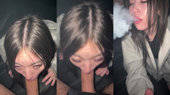 Mewslut sopla una polla durante una sesión de humo