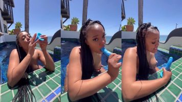 Lola Teases Sucking Dildo In The Pool